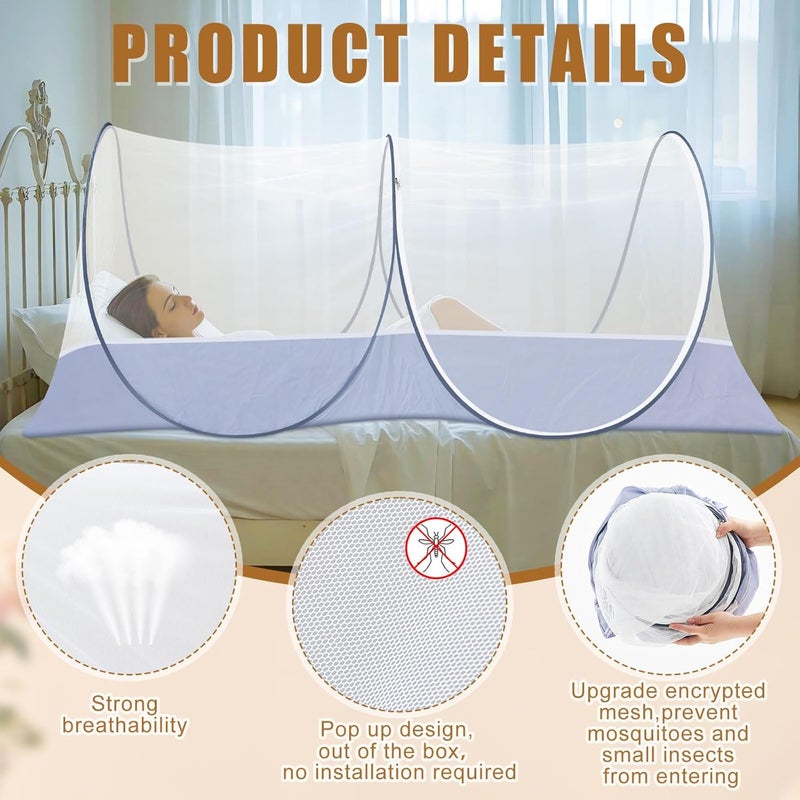 Vincreem 2 Pcs Large Pop up Mosquito Tent Nets Portable Foldable Mosquito Nets for Bed Camping Travel Patio Outdoor Crib Bug Netting Mesh Tent Canopy for Adults Bedroom (78 * 39 * 28 Inch) - Image 3